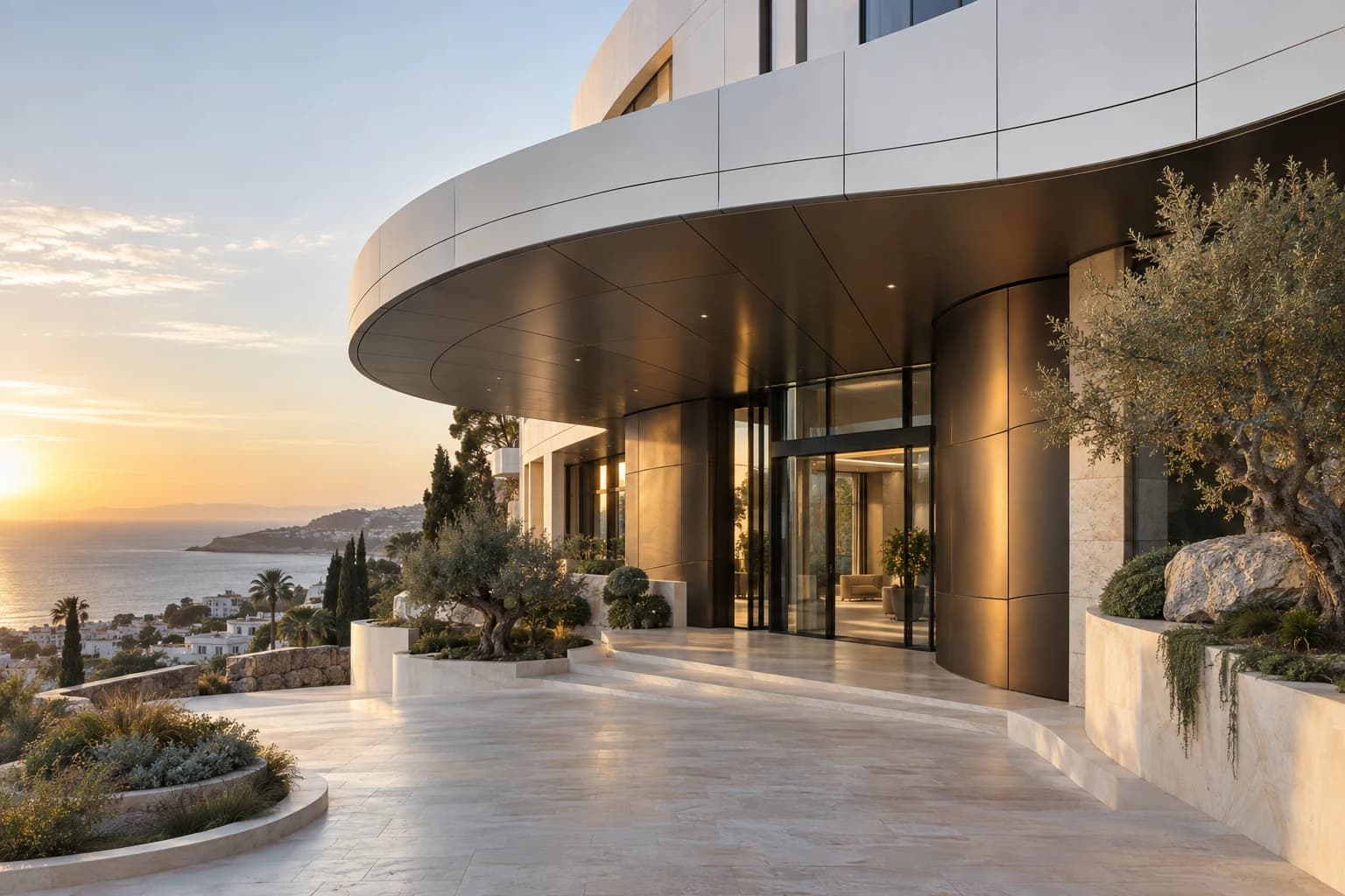 Entrée d’hôtel aux panneaux composites courbes sur les hauteurs de Tanger